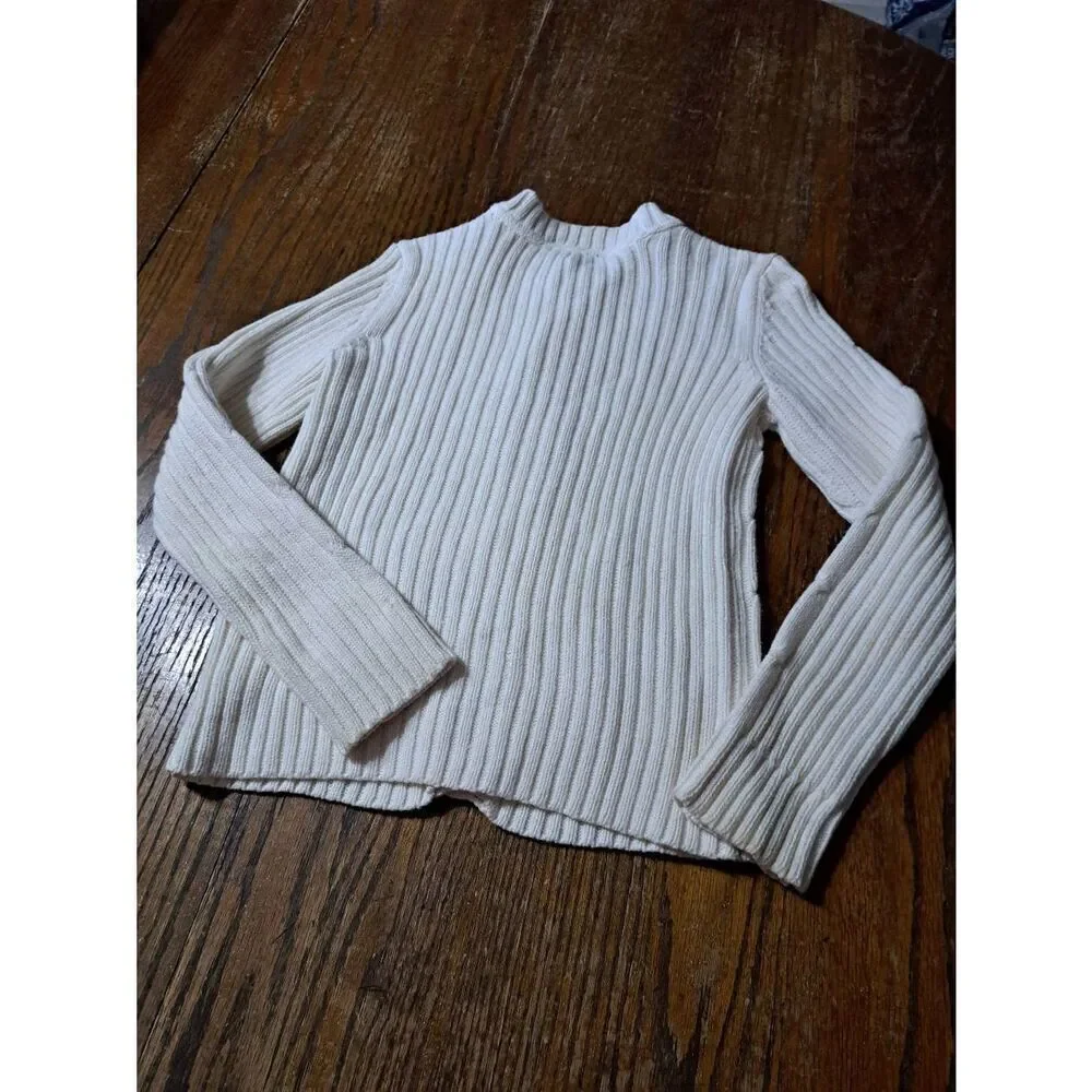 Girls Medium Childrens Place Cream Ivory Long Sleeve Button Cable Knit Sweater